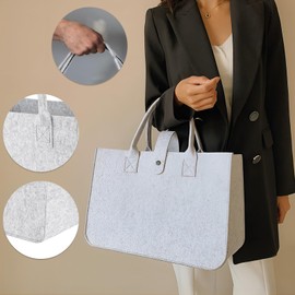 AUSYIWI Felt Shopping Bag, Felt Shopper Bag, Foldable Shopping Bag, Shopping Bag, 35 x 25 x 15 cm, Available in Three Colours, Green