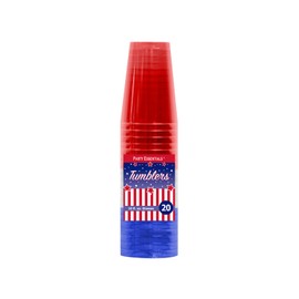 Party Essentials Hard Plastic Disposable Patriotic Tumblers Party Cups, 10 oz/20-Count, Red/Clear/Blue