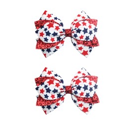 4th of July Hair Bow Clips - 2 Pcs Red White Blue Independence Day Hair Bows Clips Stars Stripes Alligator Barrettes Hair Accessories for Women Girls for Memorial Day (Red White-Star)