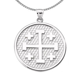 Religious Jewelry Engravable Jerusalem Cross Pendant Necklace in Sterling Silver With 16" Chain