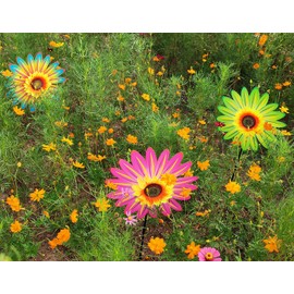 Sunflower Pinwheels Outdoor Wind Spinners, Colorful Flower Windmill Decorative Pinwheel (3PCS)