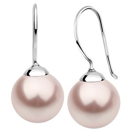 Nenalina 842404-192 Silver Women's Earrings with Glass Pearls 12 mm Pink for Women, 925 Sterling Silver, Pearl Earrings for Women, Wedding Earrings, Sterling Silver, Pearl