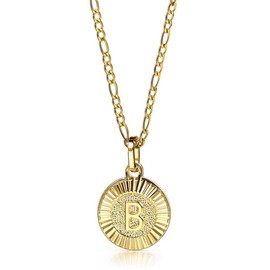 Trendsmax Initial Necklace Women Gold Plated Round Letter B Pendant Figaro Chain Necklace