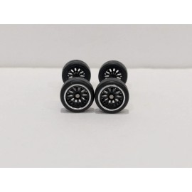 Unbranded 1:64 Scale 11mm Black Mesh BBS w Silver Lip Real Rider style wheels and tires
