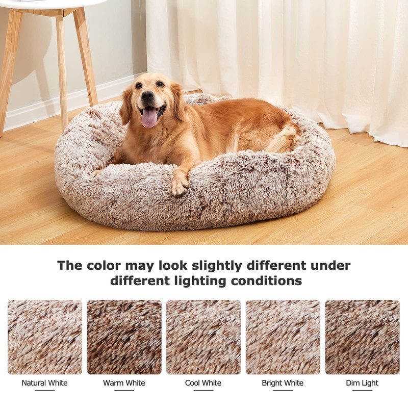 Bedfolks Calming Donut Dog Bed - 30" Round Plush for