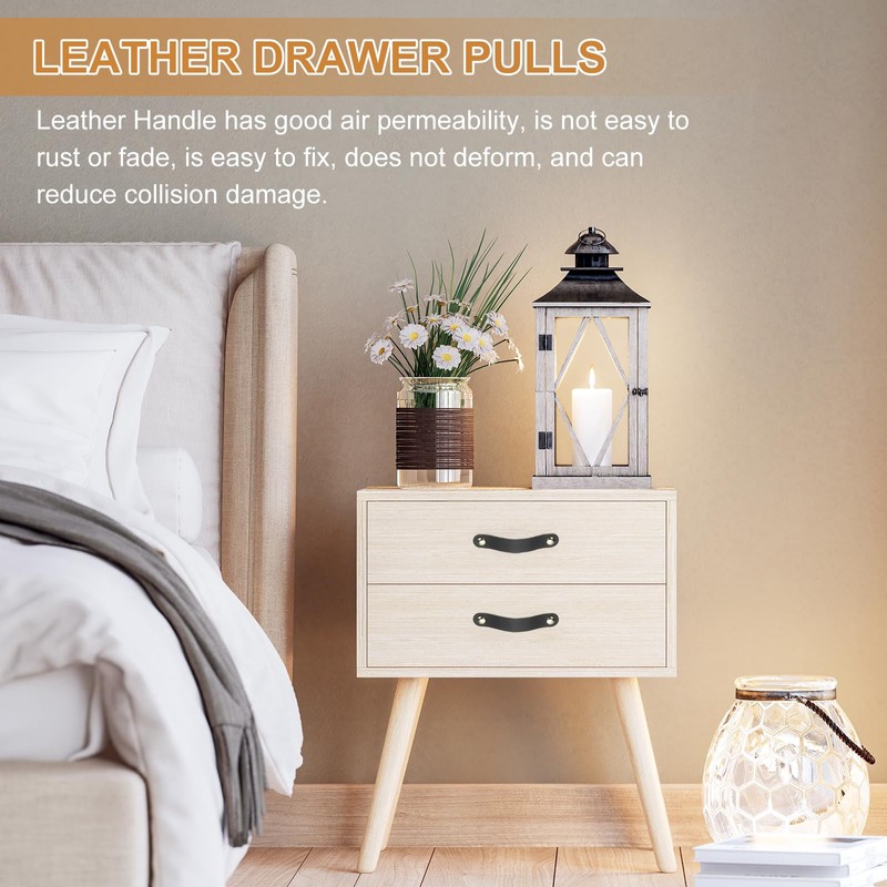 PATIKIL Leather Drawer Pulls, 4 Pcs Leather Handle Double Hole