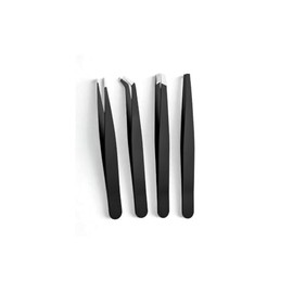 Professional Stainless Steel Precision Tweezers for Women and Men for Facial Hair by SAJMO Cosmetics (4 Pack Black)