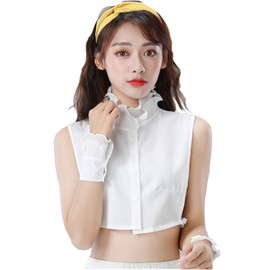 SUZALA Womens Dickey Collar Wrist Cuff Set Detachable Fake Collar with Fake Sleeves Chiffon False Collars Half Shirt Insert for Dresses Blouse Sweater Coat, Floralchiffon-white With Wristcuffs, One