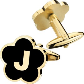 XXKOTWA Gold Initail Cuff Links for Mens French Cuff Drsee Shirts,26 Alphabet Stainless Steel Cufflinks for Men, Business Wedding Shirts J