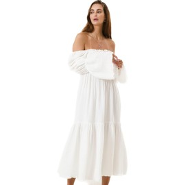 NOTHING FITS BUT Seine Baby Shower Maternity Gown, Women’s Cotton Classic Nursing Dress, Off Shoulder, Square Neckline (as1, Alpha, s, m, Regular, Regular, White)