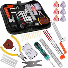 Smilerain 34 Piece Set Guitar Repair Set, Guitar Maintenance Kit, Repair Tools, For Ukulele, Guitar, Base, Maintenance Set, Includes Measuring Tools, Hex Wrench, Pick, Nut File, Multi Spanner, Bridge