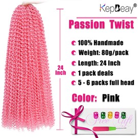 Passion Twist Hair 24Inch 1Pack Passion Twist Crochet Hair Water Wave Crochet Hair for Black Women (24 Inch (Pack of 1), Pink)