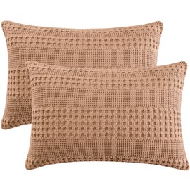 PHF 100% Cotton Waffle Pillowcases Queen Size, 2 Pack Soft Breathable Skin-Friendly Pillow Sham, Decorative Waffle Weave Pillow Case Covers, 20" X 30", No Filling, Camel