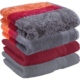 Erwin Müller Hand Towel Set of 4 Walk Terry Bordeaux / Orange / Grey Size 50 x 100 cm