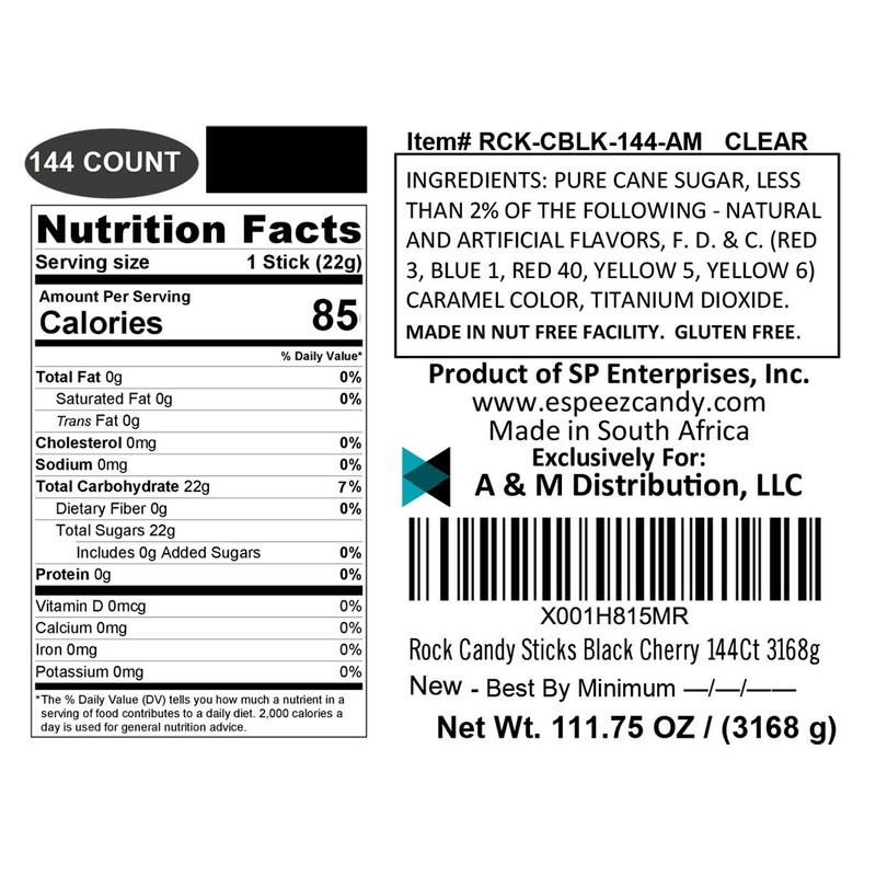 Extra Large Rock Candy Sticks: 144 Black Rock Candy Sticks