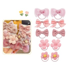 Vroxdrez 10 Stück Cute Haargummi – Rosa Schleife & Blume, kleine Haargummis für Mädchen, niedlicher Zopfgummi mit Schleifenknoten, Haarschmuck für Babys & Kinder