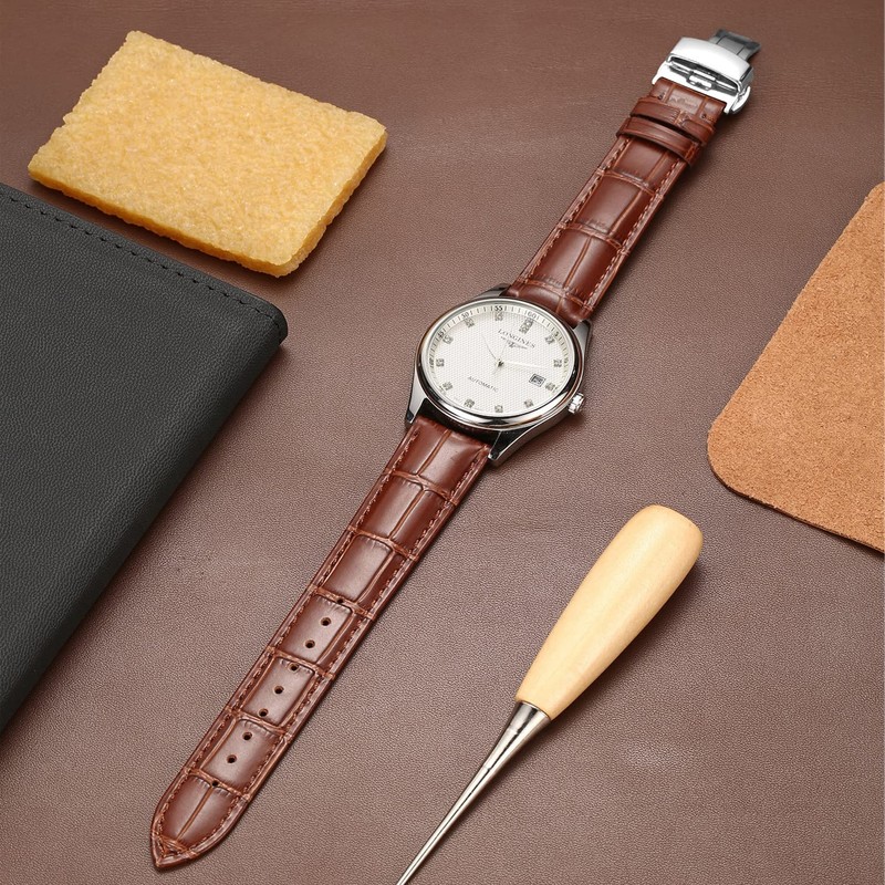 Moran Genuine Leather Watch Band with Quick-Release Polished D Buckle