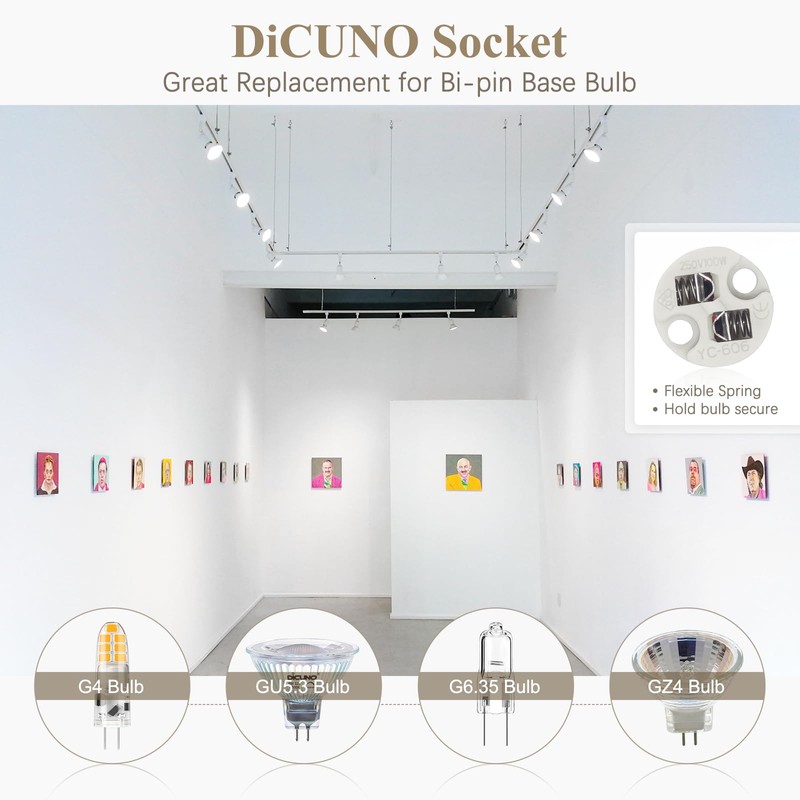 DiCUNO G4, GU5.3 Bi-Pin Ceramic Base Socket, MR16, MR11 Halogen