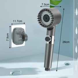 Duschkopf mit 1,5M Schlauch, Duschkopf Wassersparend, 8PCS Baumwoll Duschkopf Filter zum Entfernen des Entfernens von Restchlor, 3/4 Modi Hochdruck Duschkopf Filter mit Pauseschalter (Grau)