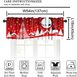 SENRUEGT Christmas Tree Curtains Valance for Bedroom Living Room,Snowflake Winter House Red Farmhouse Valances for Kitchen Window Drapes 1 Panel,54X18in