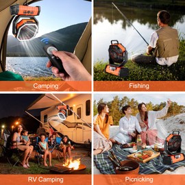 Odoland 30000mAh Oscillating Camping Fan with LED Lantern, Rechargeable Battery Operated, Portable Tent Fan with Timer, 4 Speeds for Outdoor Camp RV Jobsite Power Outage, Orange