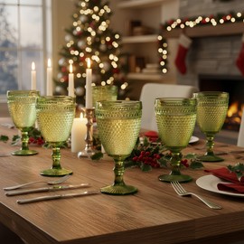 Bandesun Wine Glasses Set of 6 - Vintage Beads Goblet Glass Cup Classic Drinkware