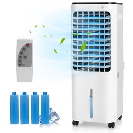 KOTEK 4 in 1 Evaporative Air Cooler W/Fan, Humidifier, Purifier, Cooling, Portable Cooler Fan W/ 4 Modes, 3 Speeds, 120° Oscillation, 0-7.5H Timer, 12L Watertank, Remote Control, 4 Icebox