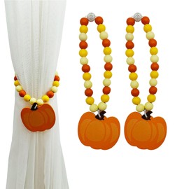 BDHRKTE 2 Pieces Wooden Beaded Curtain Tiebacks, Pumpkin Curtain Buckles Magnetic Curtain Buckles, All Saints' Day Curtain Tiebacks No Punch Decoration (Pumpkin Type C)