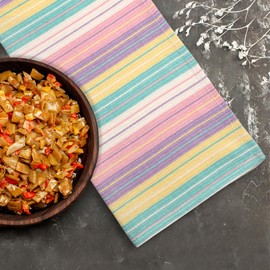 Gratico Kitchen Towel Set of 6 Multi Dobby Striped 18x28 Inches Highly Absorbent, Soft Premium Cotton Tea Towel with Hanging Loop Quick Drying Dish Cloths for Cleaning Dishes