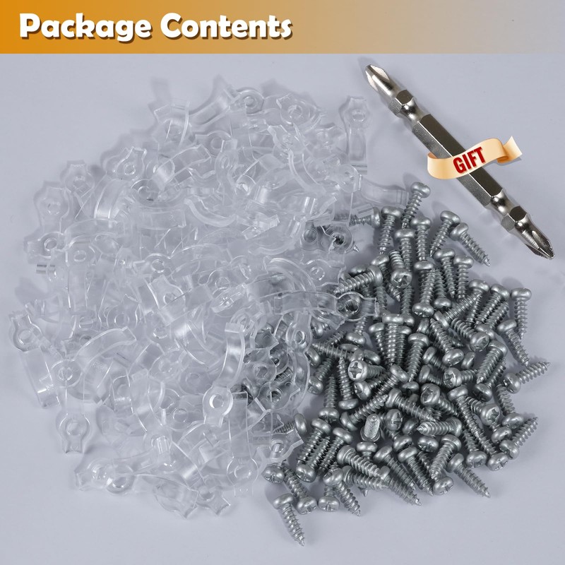 GRIVER 100 Pack Strip Light Mounting Brackets,Fixing Clips,One-Side Fixing,100 Screws
