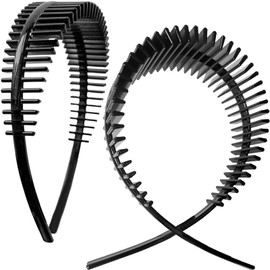 2Pcs Women Headbands with Teeth, Elastic Wide Headband Headband Non Slip Hair Band for Women Men Washing Face Sport Party, Black