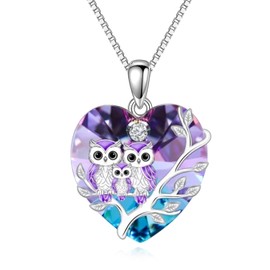 TOUPOP Owl Necklace for Women 925 Sterling Silver Crystal Owl Family Pendant Necklace Birthday Christmas Jewelry Gifts (3 Owls)