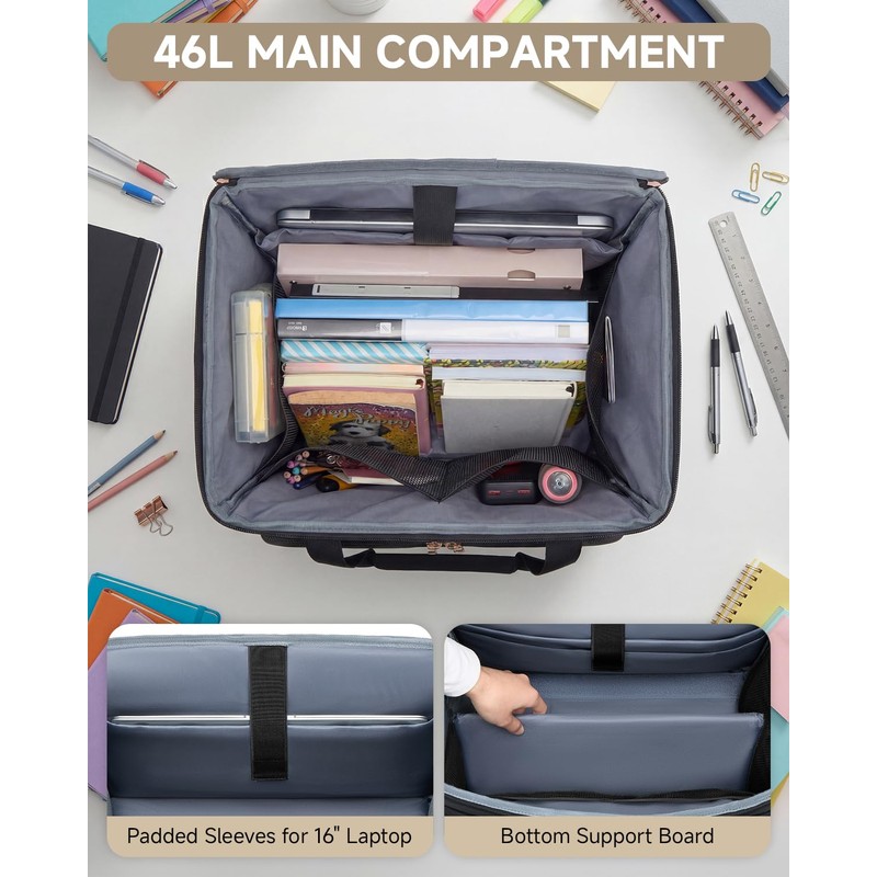 Amythe Rolling Teacher Tote Bag with 5-Wheel, Heavy Duty Organizer