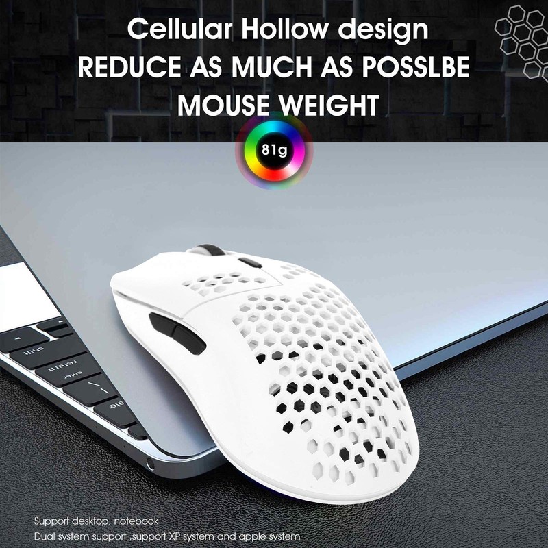 T66 Wireless Gaming Mouse, 2,4 G Honeycomb Hollow Design Photoelektrische