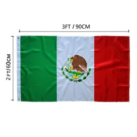 Mexican Flag 2x3ft -Embroidered Mexico flag bandera mexicana Double Stitched Sewn Stripes Outdoors Indoors 210D Heavy Duty Polyester Nylon Flag with Brass Grommets
