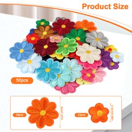 Pack of 50 iron-on patches, iron-on patches, floral patches for iron-on, embroidered patches for hat, jeans, clothing, backpacks, DIY accessories