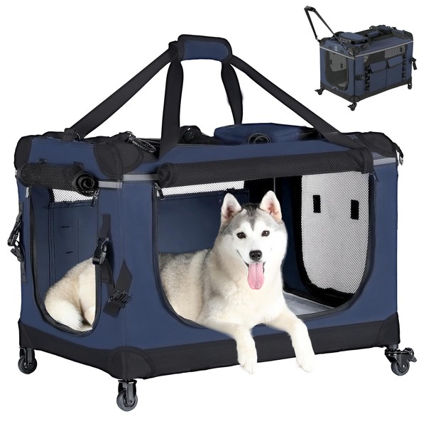 PEGIC 30IN Soft Collapsible Dog Crate w Detachable Wheels, Rolling