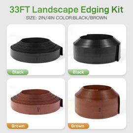 SweetBin No-Dig Landscape Edging Kit, 4 Inch Tall 33FT Garden Landscape Edging Border with 30 Spikes, Plastic Lawn Edging for Garden, Flower Beds, Lawn