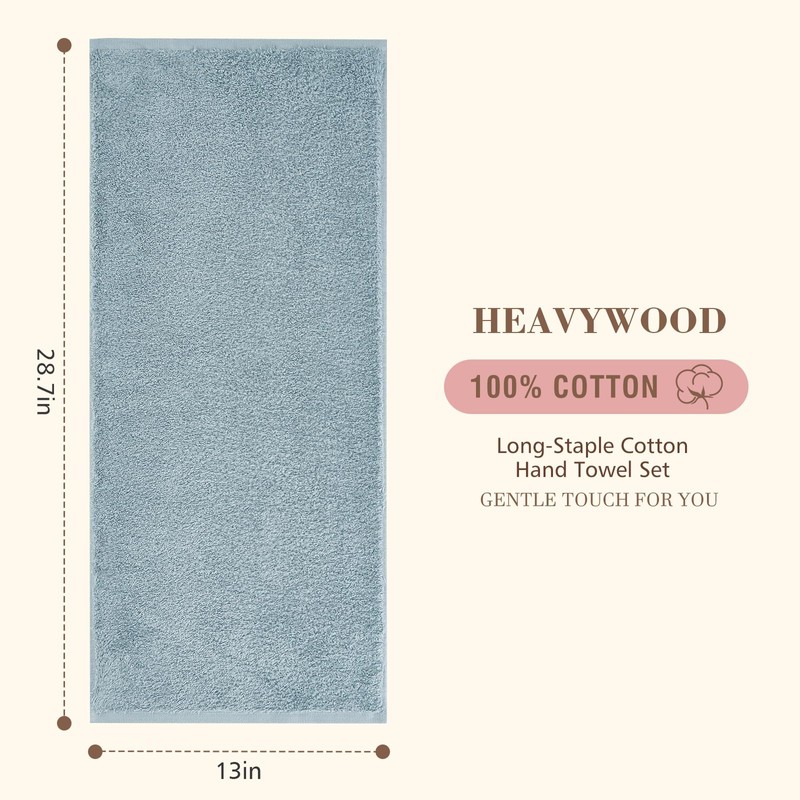 HEAVYWOOD Luxury Hand Towels for Bathroom 2pc 100% Long-Staple Cotton