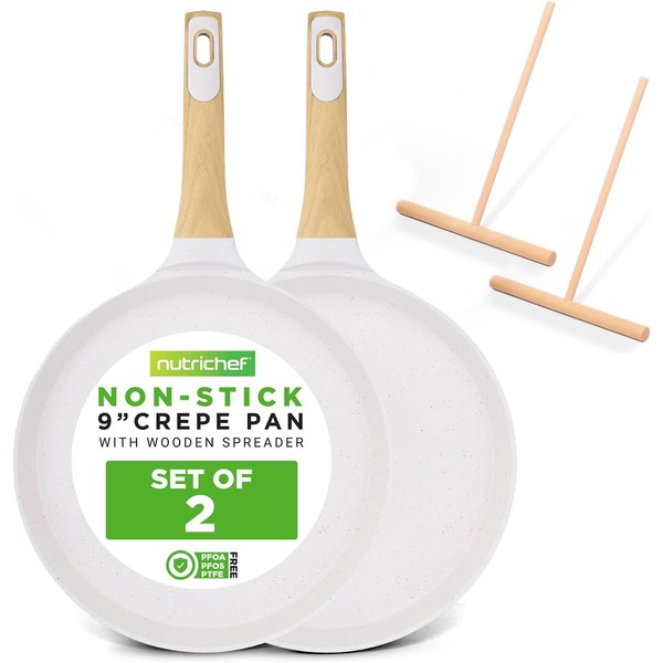 Nutrichef 2-Pack Non-Stick Crepe Pan Set, 9.4" Marble Coated Dosa