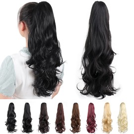 Black Ponytail Extension Claw Clip in 22" Synthetic Hairpiece for Women Girls Kids Lady Hair Piece Wavy High Pony Tails Synthetic Heat Long Curly Hairpiece for Daily Party use Darkest Brown