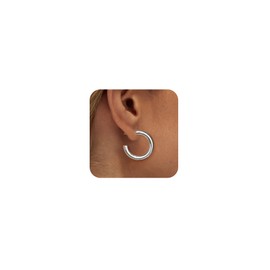 Risamil silver Hoop Earrings for Women Trendy Chunky Silver Earrings Cute Oval Large Earrings…