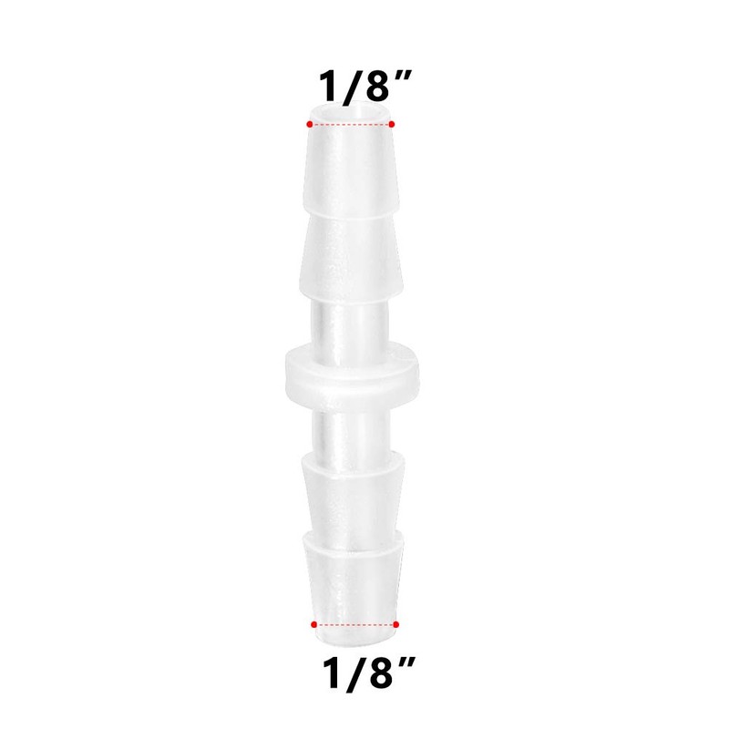 Quickun Plastic Hose Barb Fitting, 1/8" x 1/8" Barbed Splicer