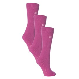 HEAT HOLDERS - 3 Pair Multipack Womens Slipper Socks with Rubber Sole Grips | Indoor Non Slip Fluffy Thermal Socks for Winter (4-8, Pink)