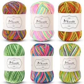 Maxee hand-knitting yarn, 6 x 50 g Crochet Yarn, Colourful Gradient Acrylic Yarn for Knitting, Soft Wool for Crocheting, Multicoloured Yarn for Knitting, Crochet and Crafts