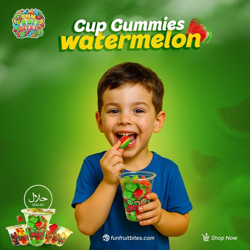 Fun Fruit Bites Gummy Worm Cup (Halal) (Pack 14)