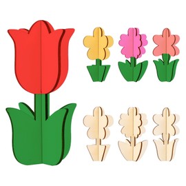 Yuanchu Pack of 16 Unfinished Wooden Flowers, 3D Flowers Wooden Craft Sets for Children for Crafts Wooden Tulips Craft Set DIY Decoration Creative Sets Gift for Children for Painting Design