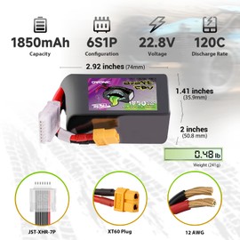 OVONIC 6S 1850mAh Lipo Battery 22.2V 120C Battery with XT60 Plug for RC Car Truck RC Vehicles Boat Drone RC Airplane Quadcopter Helicopter FPV Racing Hobby Models [1 Package Including 2 Batteries]