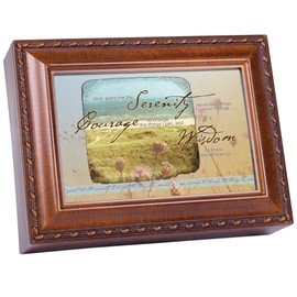 Cottage Garden God Grant Me Serenity Accept Woodgrain Rope Trim Jewelry Music Box Plays Wonderful World