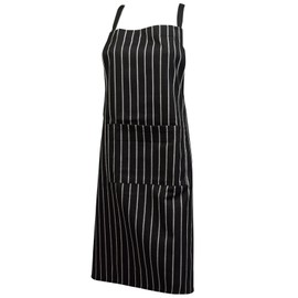 Classic Home Store Woven Stripe 100% Cotton Butchers Apron with Pocket Black